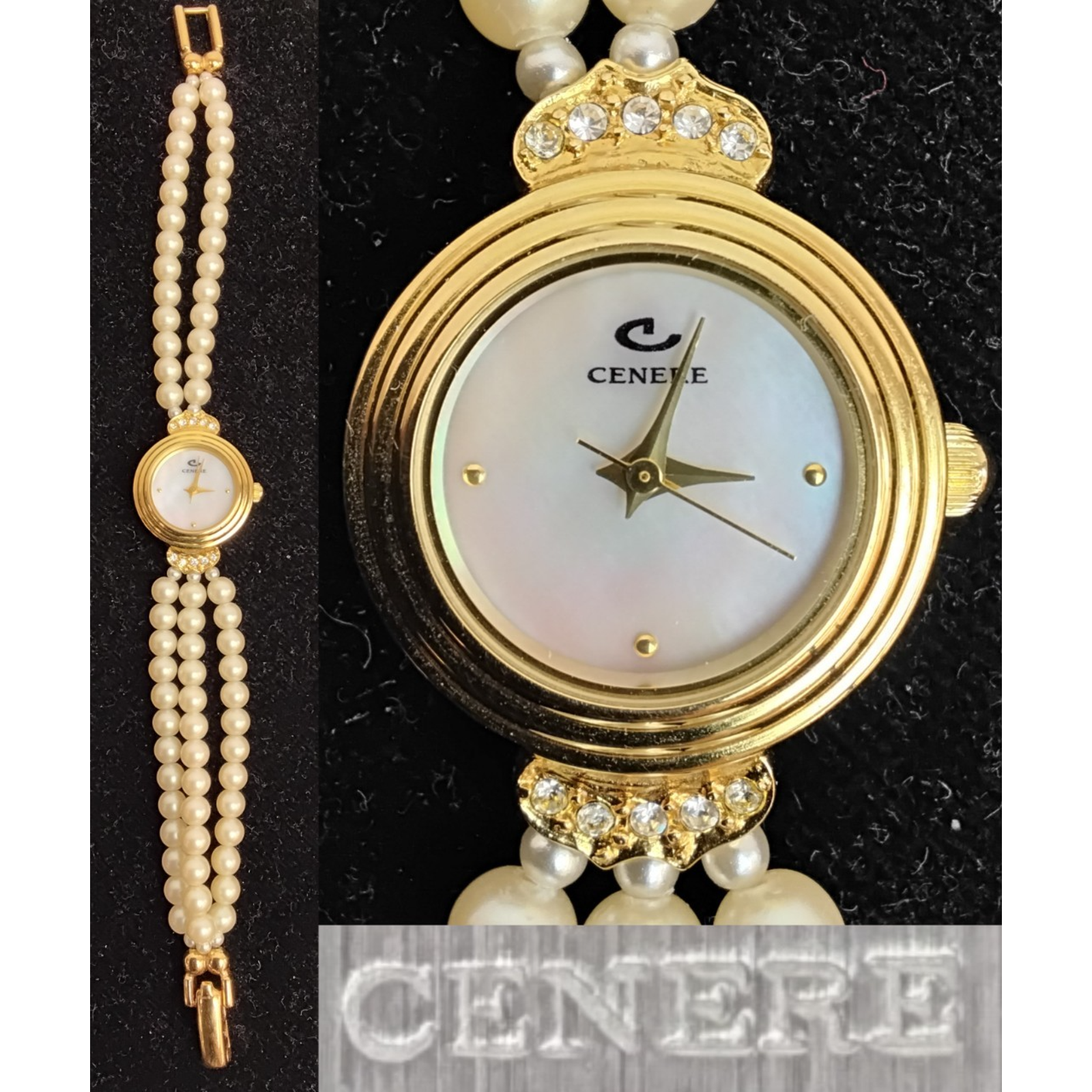 Cenere Quartz Watch Pearl Bracelet 18k Gold Plated White Dial Analog Z5736
